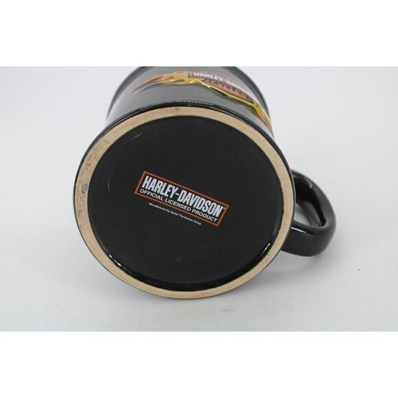 2002 Harley Davidson Relief Mug EUC 16 oz Black With Embossed Logo & Flames - Picture 7 of 7